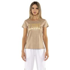 Koszulka na co dzień na siłownię. Żółte bluzki damskie LEONE 1947 APPAREL, bez wzorów, z bawełny, sportowe, bez kołnierzyka, bez ramiączek. W wyprzedaży za 89.72 zł.