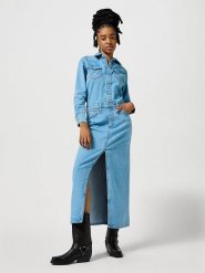 Wrangler Sukienka dżinsowa w kolorze błękitnym rozmiar: S. Niebieskie sukienki damskie Wrangler, bez wzorów, z bawełny, bez ramiączek. Za 184.89 zł.