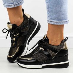 Sneakersy półbuty damskie Vinceza 10743 Bk/gl. Czarne obuwie sportowe damskie VINCEZA, ze skóry, bez zapięcia. Za 129.00 zł.