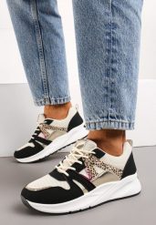 Czarno-Beżowe Sneakersy z Metalicznymi i Siateczkowymi Wstawkami Dalathe. Czarne obuwie sportowe damskie Born2be, z materiału, bez zapięcia. Za 109.99 zł.