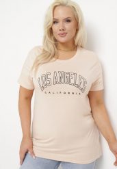 Różowy T-shirt z Ozdobnym Napisem Elimetis. Czerwone t-shirty damskie Born2be, xl, bez wzorów, bez kołnierzyka. Za 34.99 zł.