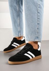 Czarne Sneakersy Tenisówki Skórzane z Paskami Alinira. Czarne obuwie sportowe casual damskie Renee, bez zapięcia. Za 159.99 zł.