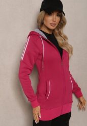 Różowa Długa Bluza z Kapturem Linithra. Czerwone bluzy damskie Renee, l, bez wzorów, z materiału, z kapturem. Za 89.99 zł.