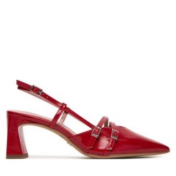 Czółenka Tamaris. Czerwone czółenka damskie Tamaris, bez wzorów, bez obcasa. Za 329.99 zł.