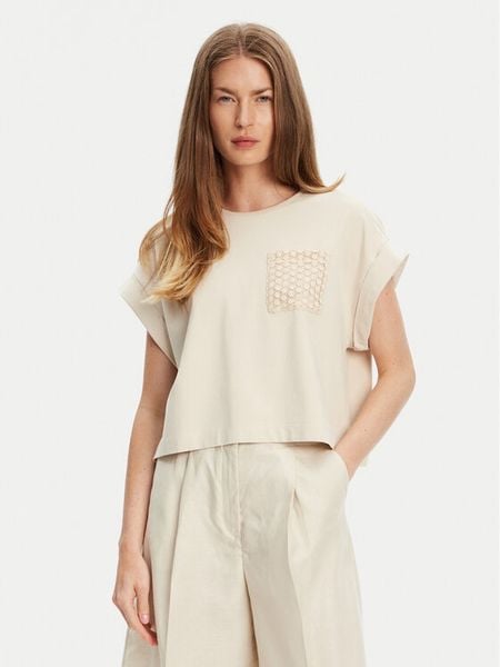 United Colors Of Benetton T-Shirt 3IFVD10AF Beżowy Boxy Fit. Brązowe t-shirty damskie United Colors Of Benetton, xs, bez wzorów, z bawełny, bez kołnierzyka. Za 89.99 zł.