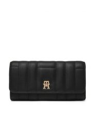 Tommy Hilfiger Duży Portfel Damski Feminine Lrg Flap AW0AW17475 Czarny. Czarne portfele damskie Tommy Hilfiger, bez wzorów, ze skóry. Za 349.99 zł.