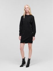 KARL LAGERFELD Sukienka dzianinowa Monogram Rhinestone 226W1353 Czarny Regular Fit. Czarne sukienki damskie KARL LAGERFELD, bez wzorów, z bawełny, bez ramiączek. Za 1,149.00 zł.