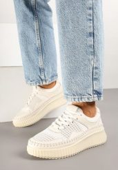 Beżowe Sneakersy z Ozdobnymi Przeszyciami i Skórzaną Wkładką na Platformie Caliora. Brązowe obuwie sportowe damskie Born2be, z jeansu, bez zapięcia. Za 179.99 zł.