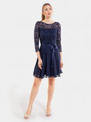 Swing Sukienka koktajlowa 77761210 Granatowy Regular Fit. Niebieskie sukienki damskie Swing, bez wzorów, z syntetyku, wizytowe, bez ramiączek. Za 339.99 zł.