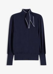 Sweter z mieszanki wiskozy. Niebieskie swetry klasyczne damskie bonprix, z wiskozy, bez kołnierzyka. Za 124.99 zł.