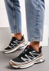 Czarno-Brązowe Sneakersy z Ozdobnymi Wstawkami i Ściąganą Gumką Aineri. Czarne obuwie sportowe damskie Renee, z materiału, bez zapięcia. Za 89.99 zł.