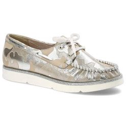 Mokasyny damskie Simen, wiązane ozdobną sznurówką i ze skóry naturalnej, różowo-srebrne, 760-Moro-Roz-Srebro. Czerwone mokasyny damskie Simen, na lato, ze skóry, bez obcasa. Za 209.00 zł.