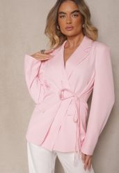 Różowa Marynarka Ozdobiona Wiązaniem z Boku Lunorisa. Czerwone marynarki i żakiety damskie Renee, l, bez wzorów, eleganckie. Za 119.99 zł.