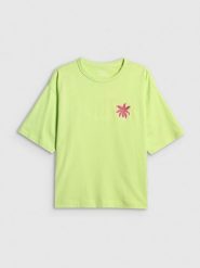 4F T-shirt boxy z nadrukiem damski - zielony S. Żółte t-shirty damskie 4F, s, bez wzorów, z bawełny, bez kołnierzyka. Za 69.99 zł.