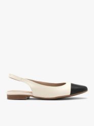 Kremowo czarne baleriny typu slingback. Brązowe balerinki damskie Brawo sp. z o.o., bez wzorów, z gumy, z okrągłym noskiem. W wyprzedaży za 251.99 zł.
