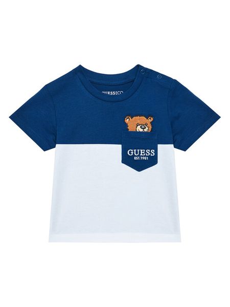 Guess T-Shirt N5YI11 K8HM4 Niebieski Regular Fit. Niebieskie t-shirty i koszulki chłopięce Guess, z aplikacjami, z bawełny, bez kołnierzyka, bez ramiączek. Za 79.99 zł.
