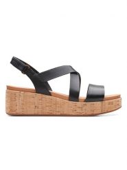 Clarks Skórzane sandały w kolorze czarnym na koturnie rozmiar: 41. Czarne sandały damskie Clarks, bez wzorów, ze skóry, z otwartym noskiem, bez obcasa, na koturnie, bez zapięcia. Za 152.45 zł.