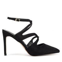 Szpilki DeeZee. Czarne sandały damskie DeeZee, bez wzorów, bez obcasa, na szpilce, bez zapięcia. Za 87.99 zł.