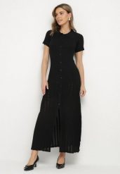 Czarna Sukienka z Wiskozy z Koronką Kołnierzykiem i Guzikami Alaniris. Czarne sukienki damskie Born2be, bez wzorów, z koronki, eleganckie, bez ramiączek. Za 209.99 zł.