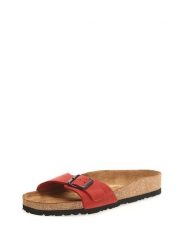 Comfortfusse Skórzane klapki w kolorze czerwonym rozmiar: 42. Czerwone klapki damskie Comfortfüße, bez wzorów, ze skóry, z otwartym noskiem, bez obcasa, bez zapięcia. Za 173.99 zł.