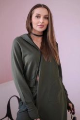 Komplet dresowy bluza z dłuższym bokiem khaki. Brązowe bluzy damskie KESI, l, bez wzorów, z bawełny, bez kaptura. Za 334.56 zł.