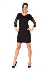 Czarna Dopasowana Sukienka z Transparentnym Rękawem 3/4. Czarne sukienki damskie Merribel, bez wzorów, z bawełny, wizytowe, bez ramiączek. Za 108.90 zł.
