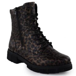 Botki damskie workery w panterkę brązowe Rieker Remonte D2S72-90. Brązowe botki damskie Rieker, ze skóry ekologicznej, bez obcasa, bez zapięcia. Za 439.00 zł.