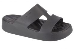 Klapki damskie Crocs 209409001. Czarne klapki damskie Crocs, bez wzorów, z materiału, z otwartym noskiem, bez obcasa, na platformie, bez zapięcia. Za 195.50 zł.