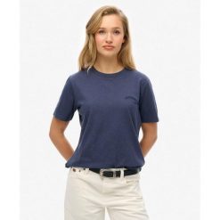 Koszulka Essential Logo Wyprana. Niebieskie bluzki damskie Superdry, bez wzorów, bez kołnierzyka, bez ramiączek. Za 122.25 zł.