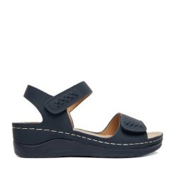 Sandały Go Soft. Niebieskie sandały damskie GO SOFT, bez wzorów, bez obcasa, na koturnie, bez zapięcia. Za 119.99 zł.