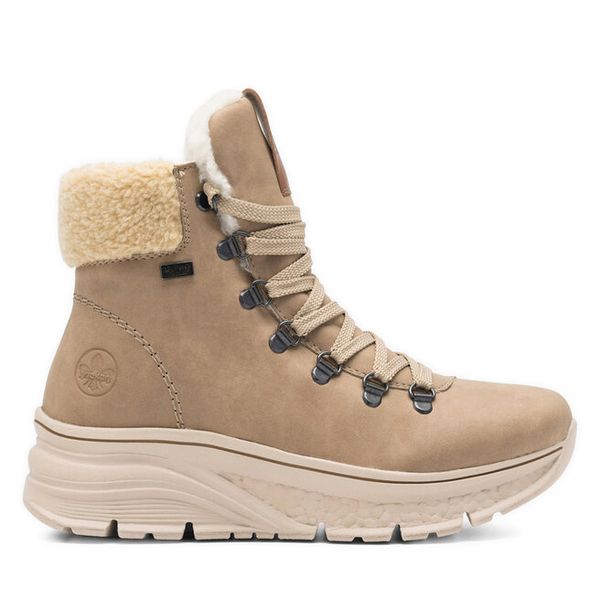 Trzewiki Rieker. Brązowe botki damskie Rieker, bez obcasa, na płaskiej podeszwie, bez zapięcia. Za 303.99 zł.