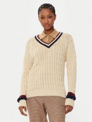 Tommy Hilfiger Sweter Varsity WW0WW43972 Beżowy Regular Fit. Brązowe swetry klasyczne damskie Tommy Hilfiger, l, z bawełny, bez kołnierzyka. Za 419.99 zł.