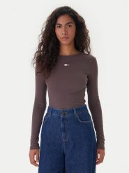 Tommy Jeans Bluzka DW0DW20178 Brązowy Slim Fit. Brązowe bluzki damskie Tommy Jeans, l, bez wzorów, z bawełny, bez kołnierzyka, bez ramiączek. Za 189.99 zł.