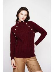 C& Jo Sweter w kolorze bordowym rozmiar: 36. Różowe swetry klasyczne damskie C& Jo, ze splotem, bez kołnierzyka. Za 143.99 zł.