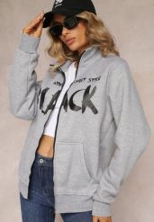 Jasnoszara Bluza Zapinana na Suwak z Kieszeniami i Półgolfem Ubaviela. Szare bluzy damskie Renee, xl, bez wzorów, bez kaptura. Za 79.99 zł.