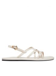 Tommy Hilfiger Sandały Flat Strappy FW0FW09220 Kremowy. Białe sandały damskie Tommy Hilfiger, bez wzorów, ze skóry, bez obcasa, na płaskiej podeszwie, bez zapięcia. Za 449.99 zł.