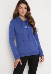 Niebieska Ocieplona Bluza Kangurka z Kapturem i Pluszową Naszywką Dysineia. Niebieskie bluzy damskie Born2be, l, z aplikacjami, z polaru, z kapturem. Za 84.99 zł.