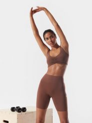 4F Legginsy kolarki treningowe z materiałów z recyklingu damskie 4F x Anna Lewandowska M. Brązowe legginsy damskie 4F, l, bez wzorów, z dzianiny. Za 179.99 zł.