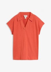 Koszulka polo z czystej bawełny organicznej. Białe bluzki damskie bonprix, bez wzorów, z bawełny, bez kołnierzyka, bez ramiączek. Za 37.99 zł.