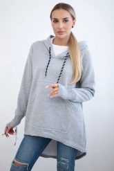 Bluza ocieplana z dłuższym tyłem i kapturem szara. Szare bluzy damskie KESI, l, bez wzorów, z bawełny. Za 297.97 zł.