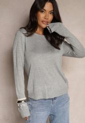 Szary Casualowy Sweter z Dzianiny z Wiskozą Isavia. Szare swetry klasyczne damskie Renee, uniwersalny, z dzianiny, bez kołnierzyka. Za 74.99 zł.
