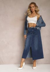 Granatowa Spódnica Maxi z Rozcięciem z Jeansu Vonuline. Niebieskie spódnice damskie Renee, m, bez wzorów, z jeansu, eleganckie, maxi. Za 119.99 zł.