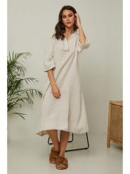 Joséfine Lniana sukienka "Granael" w kolorze beżowym rozmiar: XL. Brązowe sukienki damskie Joséfine, bez wzorów, ze lnu, bez ramiączek. Za 195.99 zł.