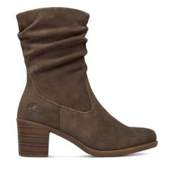 Kozaki Rieker. Szare kozaki damskie Rieker, bez obcasa, na słupku, bez zapięcia. Za 439.99 zł.