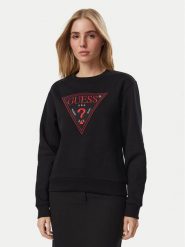 Guess Bluza W6BQ16 K6064 Czarny Regular Fit. Czarne bluzy damskie Guess, xs, z aplikacjami, z bawełny, bez kaptura. Za 292.99 zł.
