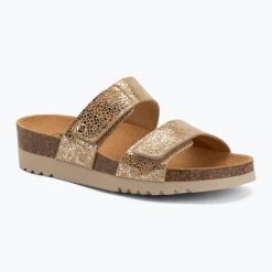 Klapki damskie Scholl Lusaka 2.0 Med. Brązowe klapki damskie Scholl, bez wzorów, z materiału, bez obcasa, bez zapięcia. Za 289.99 zł.