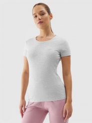 4F T-shirt slim gładki damski - szary XS. Szare t-shirty damskie 4F, xs, bez wzorów, z bawełny, bez kołnierzyka. W wyprzedaży za 29.99 zł.