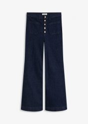Dżinsy z rozszerzanymi nogawkami, high waist. Niebieskie jeansy damskie bonprix, z podwyższonym stanem. Za 159.99 zł.