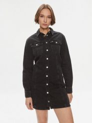 Tommy Jeans Sukienka jeansowa AlineDW0DW17209 Czarny Regular Fit. Czarne sukienki damskie Tommy Jeans, bez wzorów, z bawełny, bez ramiączek. Za 379.99 zł.