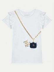 Guess Sukienka codzienna K5RK00 KA6W4 Biały Regular Fit. Białe sukienki dziewczęce Guess, z aplikacjami, z bawełny, bez ramiączek, proste. Za 89.99 zł.